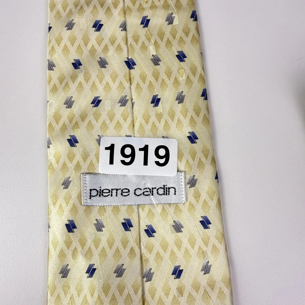 Pierre Cardin Mens Yellow Blue‎ Patterned Satin Silk Necktie Business Casual